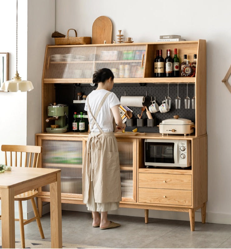 Oak Solid Wood Sideboard Multi-Functional Buffet Cabinet