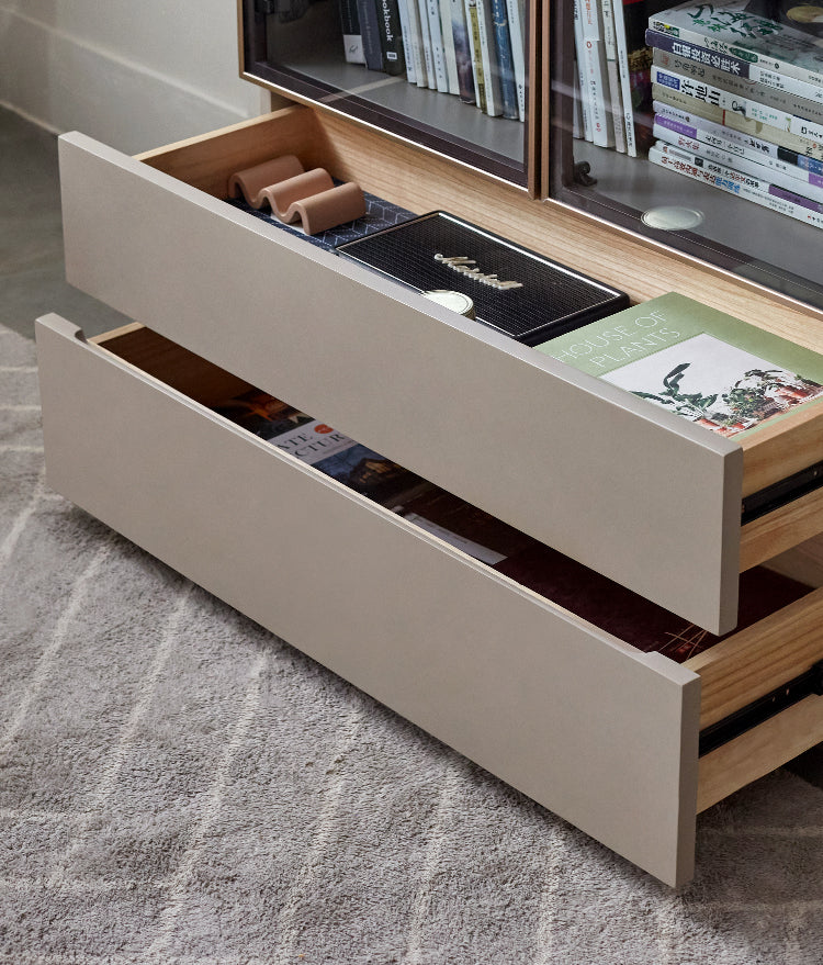 Poplar Solid Wood Combination Bookcase, Glass Door Cabinet