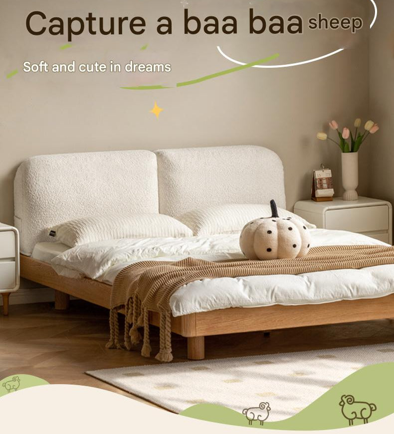Oak Solid Wood Lamb Fleece Soft Suspension Cream Bed