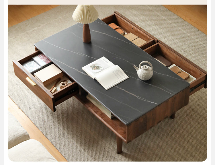 Black Walnut Solid Wood Storage Rock Plate Coffee Table