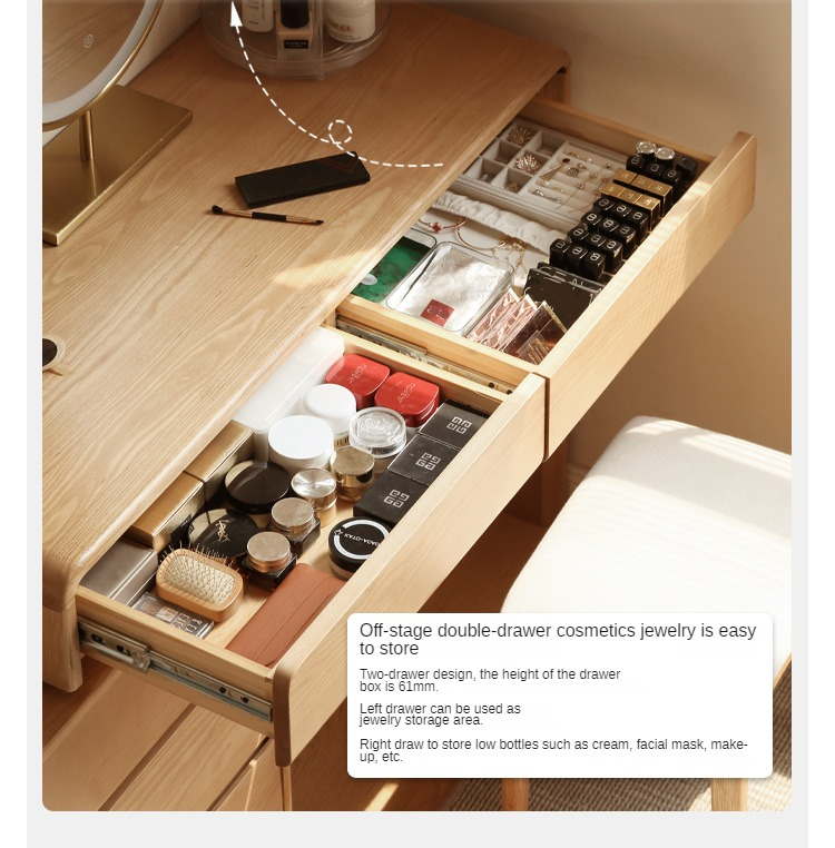 Ash Solid Wood Telescopic Dressing Table Integrated Storage.