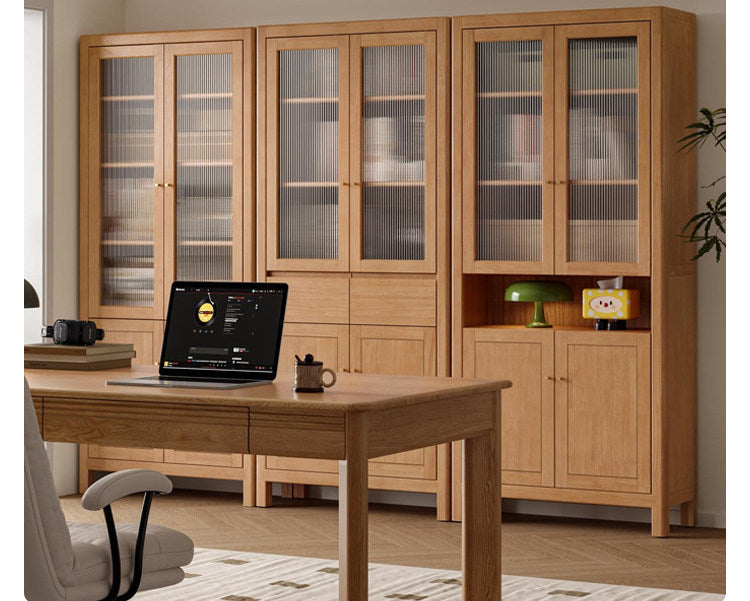 Solid Rubberwood Bookcase with Storage and Display Shelves