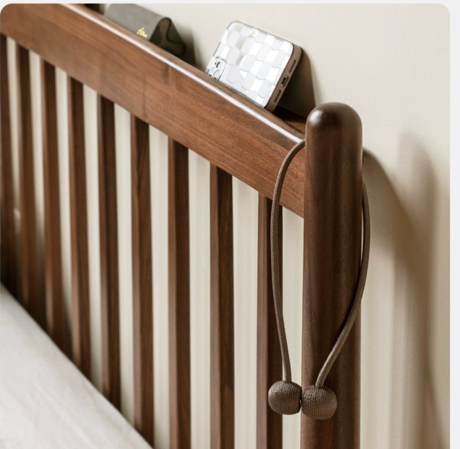 Black Walnut, Poplar Solid Wood Bed in Modern Casual Scandinavian Style