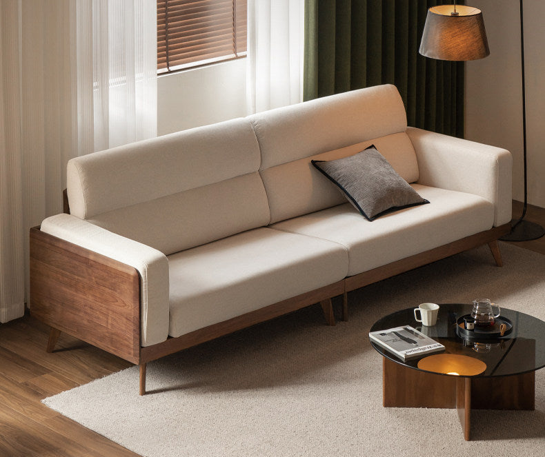 Black Walnut, Oak, Ash Solid Wood fabric sofa high back