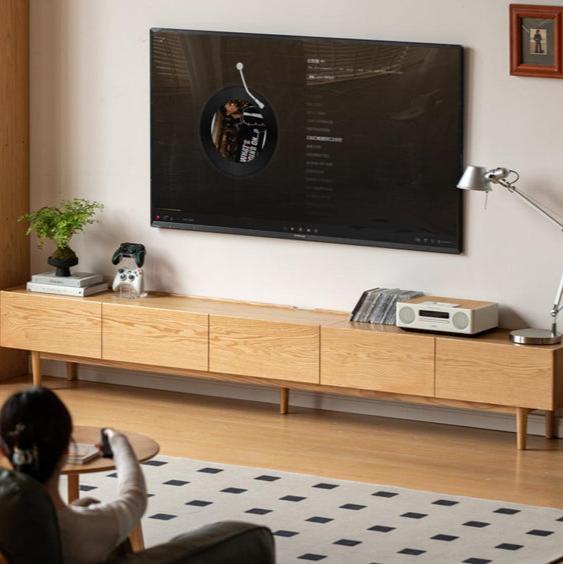 Oak Solid Wood Modern Large Floor TV Cabinet.