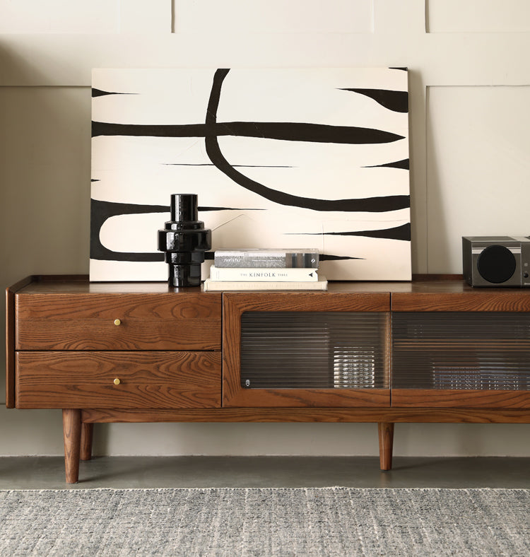 Ash Solid Wood TV Cabinet Minimalist Rock Plate