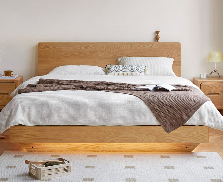 Oak,Black Walnut Solid Wood Suspended Luminous Box Bed