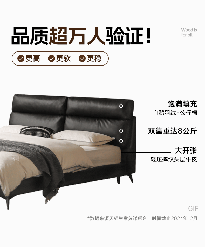 Leather Upholstered Bed with Down Filling