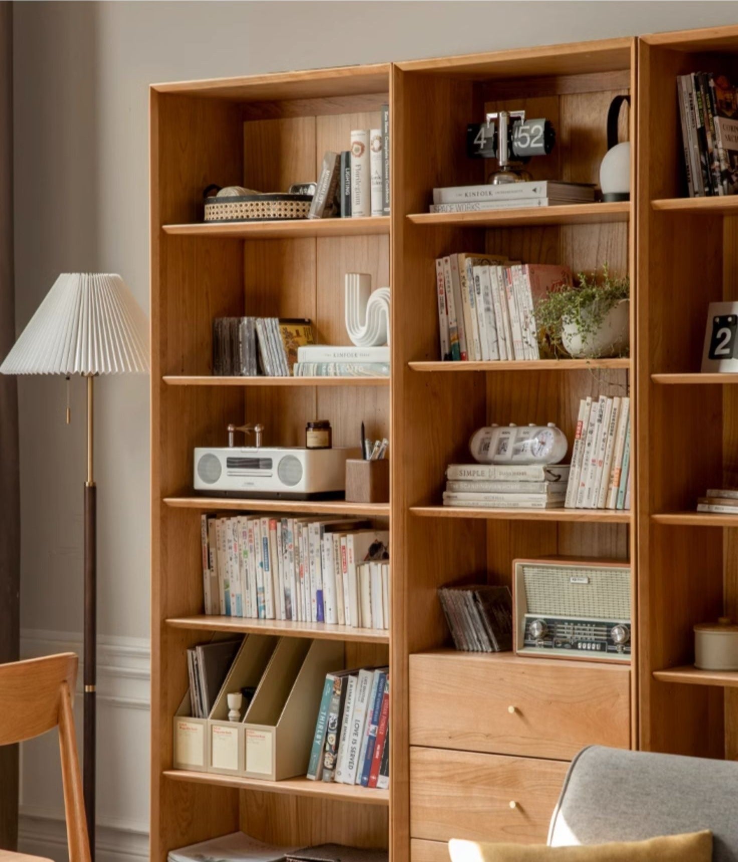 Cherry Wood Combination Bookcase Floor Shelf Glass Door Bookcase