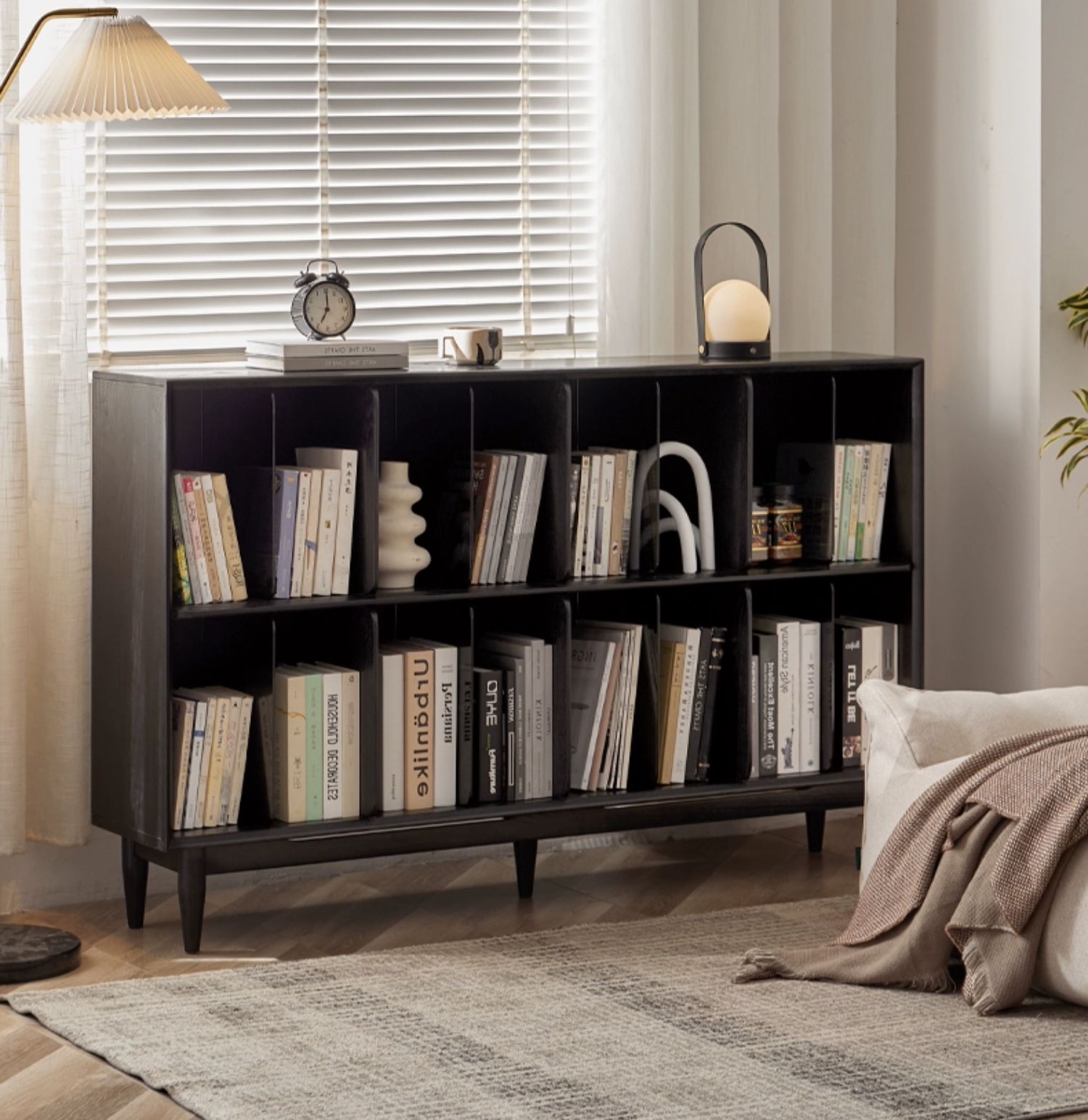 Oak, Ash Solid Wood Black Modern Bookcase
