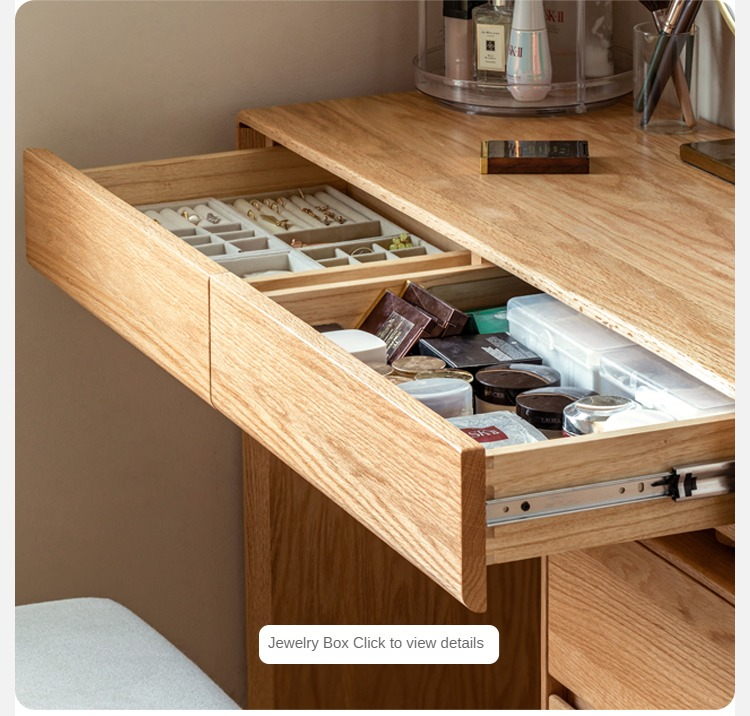 Oak, Ash Solid Wood Retractable Dressing Table Storage Cabinet.