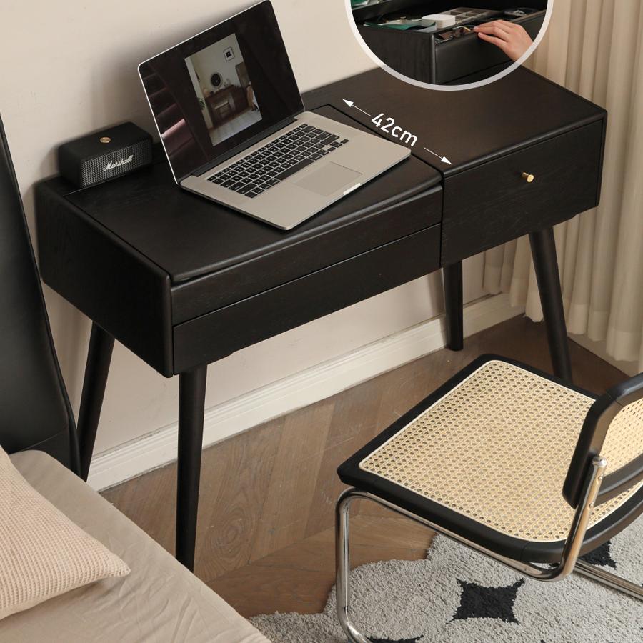 Oak Solid Wood Black Makeup Table Mirror LED Touch.