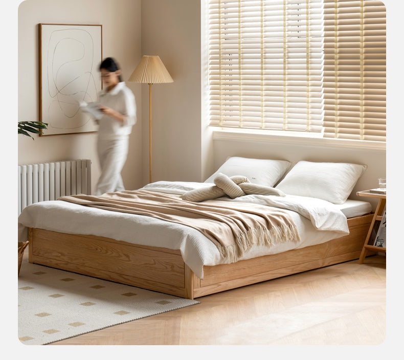Oak solid wood platform bed, headboard-free Box bed