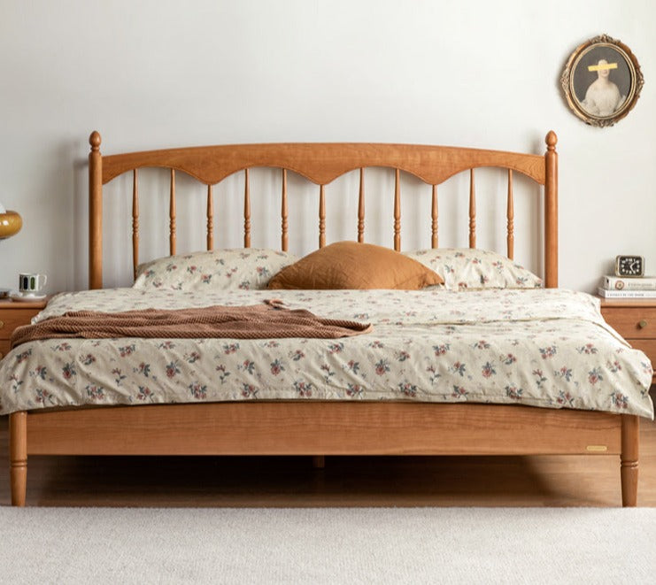 Cherry Wood Solid Wood Bed ,Retro Style, Princess Bed