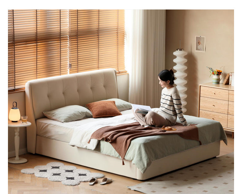 Leather Cream Soft Box Bed