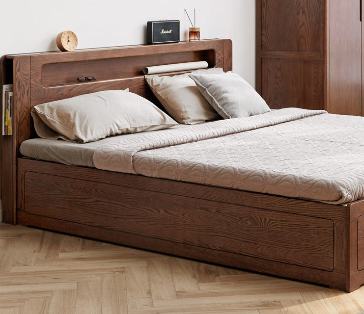 Oak Solid Wood Luminous Storage Box Bed