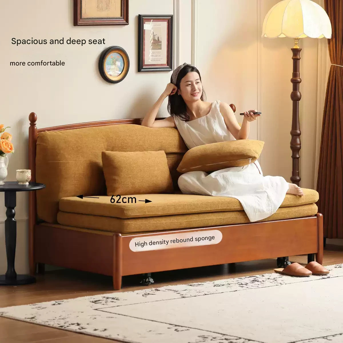 Poplar Solid Wood Telescopic French Vintage Sitting and Sleeping Dual purpose Sofa