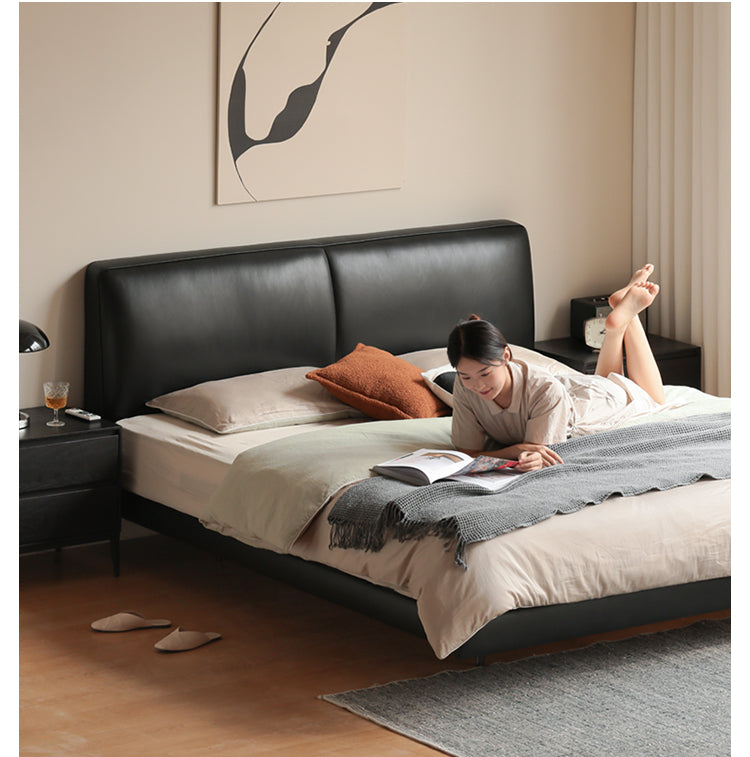 Genuine Leather Bed Italian Light Luxury Head Layer Cowhide
