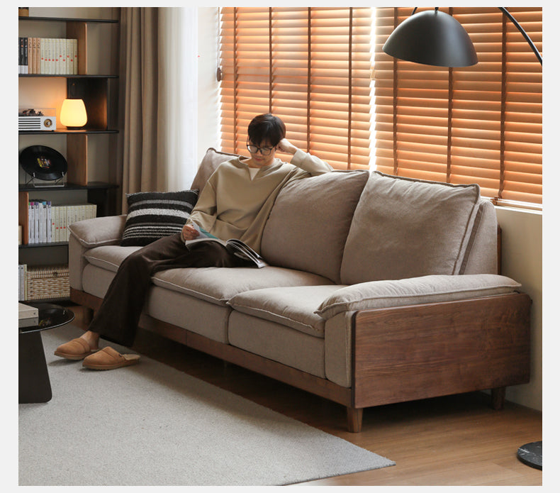 Black Walnut, Ash, Oak Solid Wood High Back Sofa.