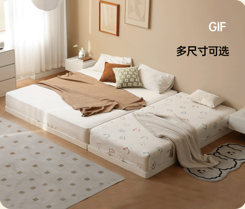 Birch solid wood platform bed, headboard-free bed floor bed cream style