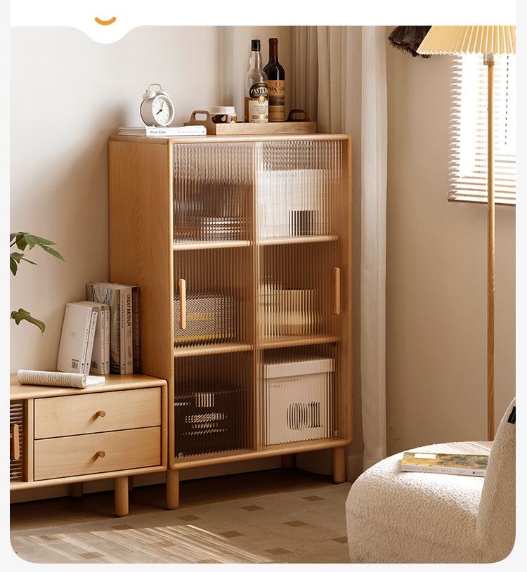 Beech Solid Wood Sliding Door Side Cabinet