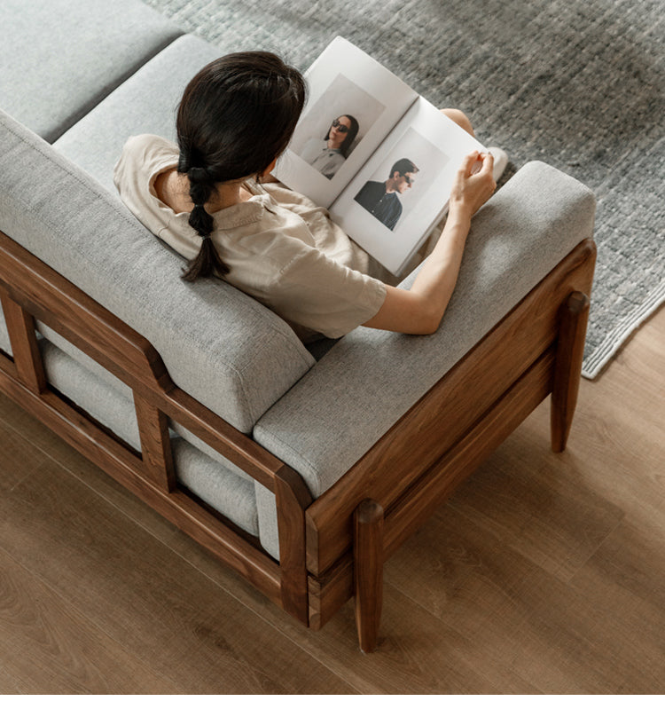 Black Walnut Solid Wood Fabric Sofa.