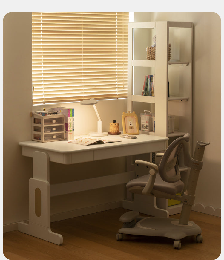 Beech Solid Wood Lift Study Desk Adjustable White Children's Desk