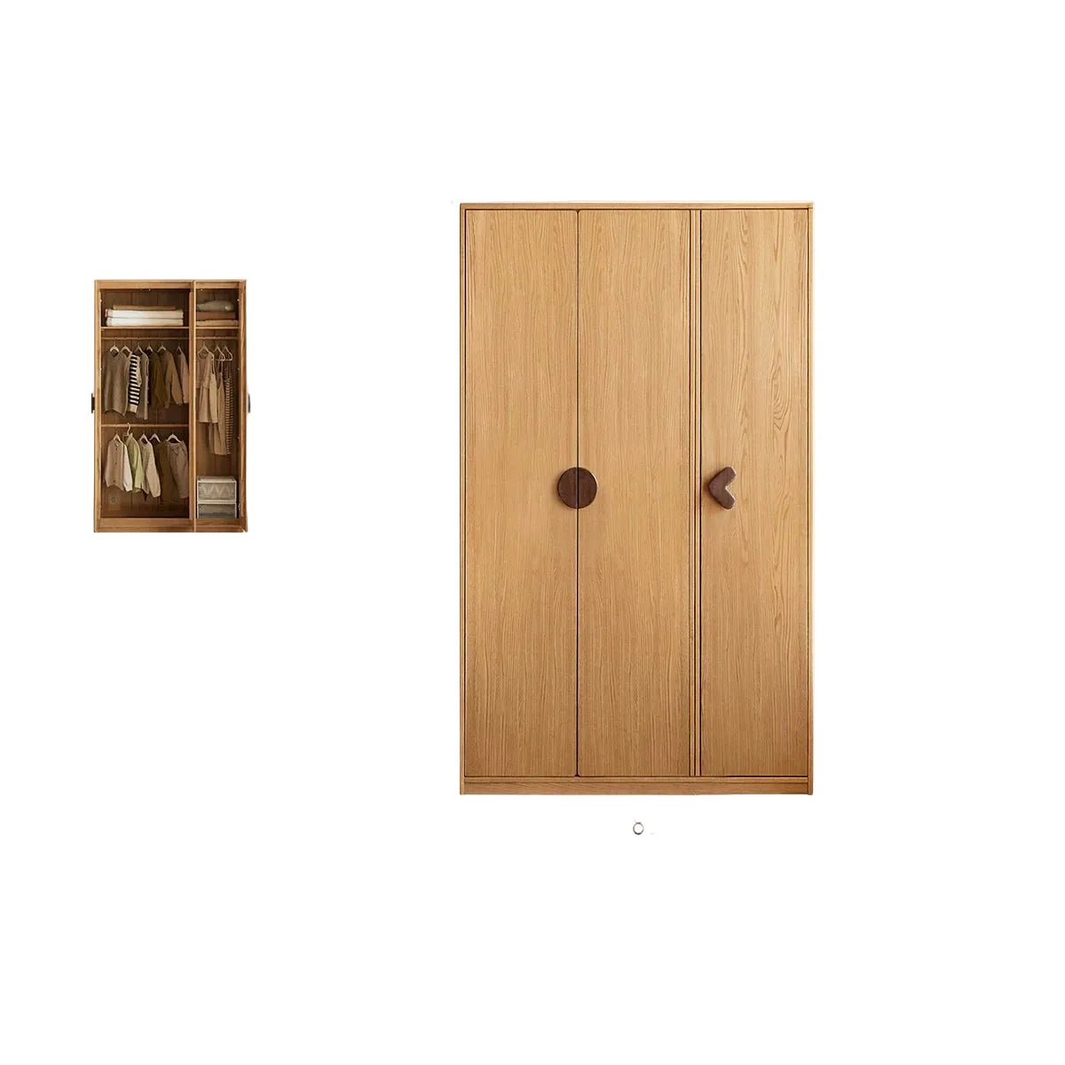 Oak Solid Wood Kids Wardrobe Armoire with Open Shelf and Drawer Combo