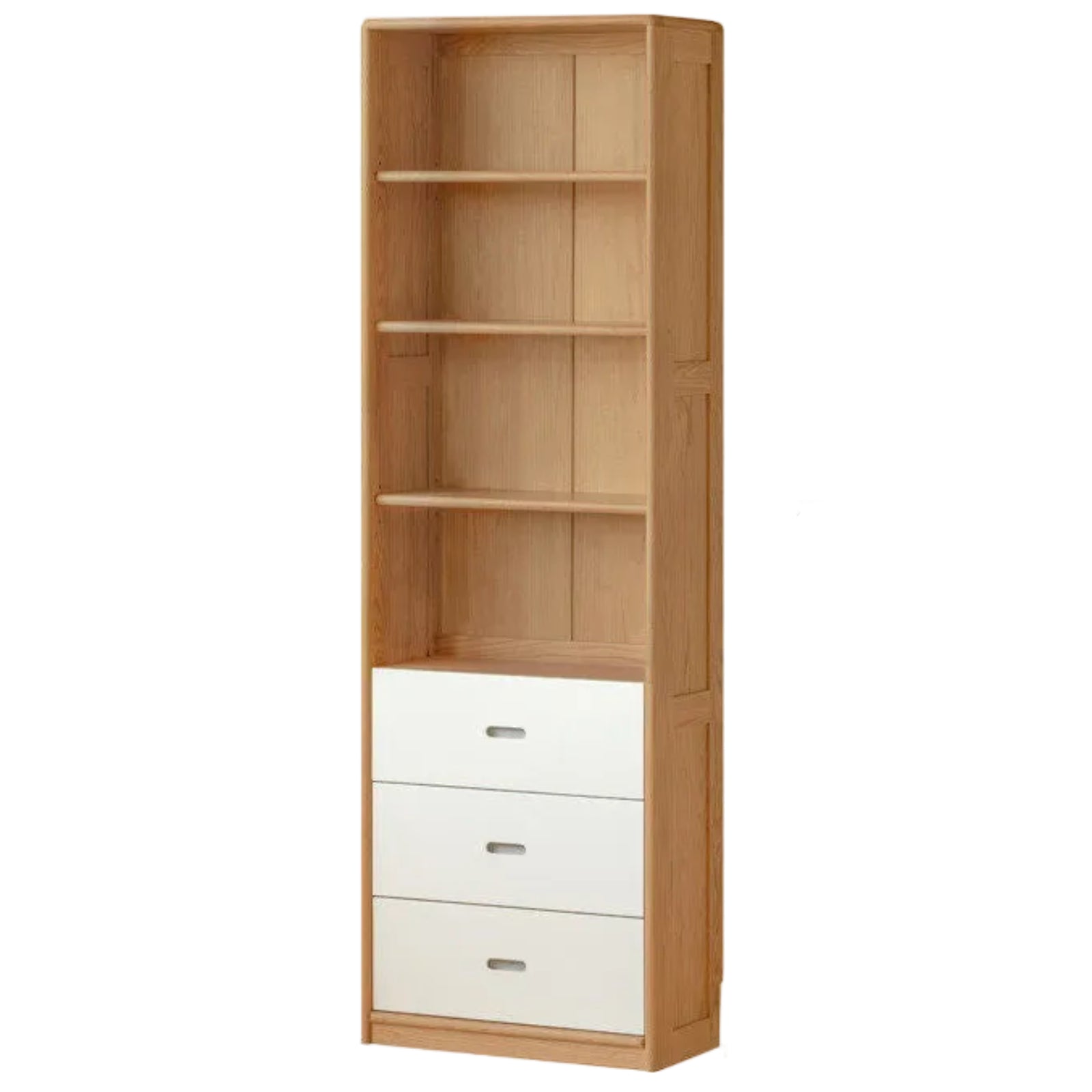 European Beech, Oak Solid Wood Floor-Standing Bookshelf with Glass Door Display