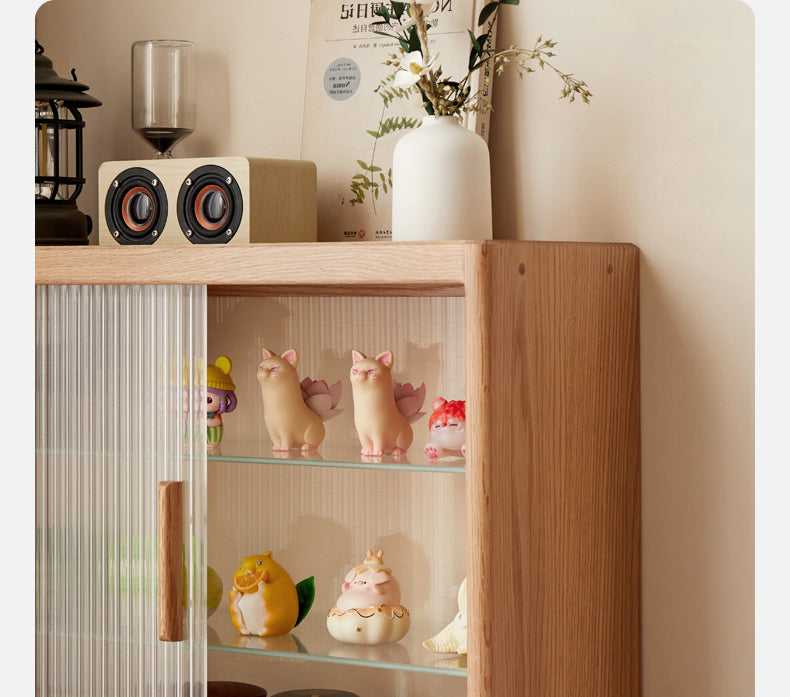 Oak, Cherry, Poplar Solid Wood Desktop Locker Storage Cabinet Glass Sliding Door