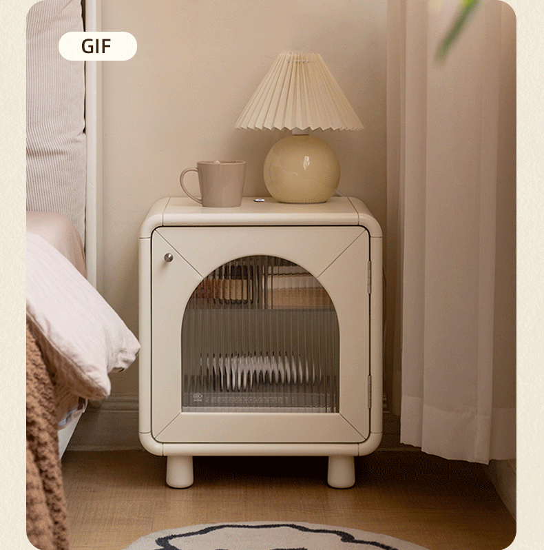 Solid RubberWood, Poplar Solid Wood Light Nightstand Cream Style