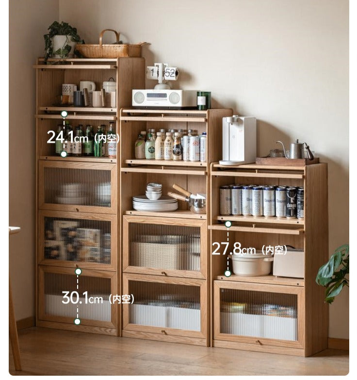 Oak Solid Wood Flip-Up Door Bookcase Combination Cabine