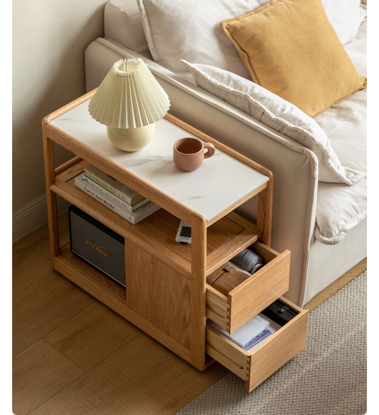 Solid Wood Rock Plate Side Table Movable