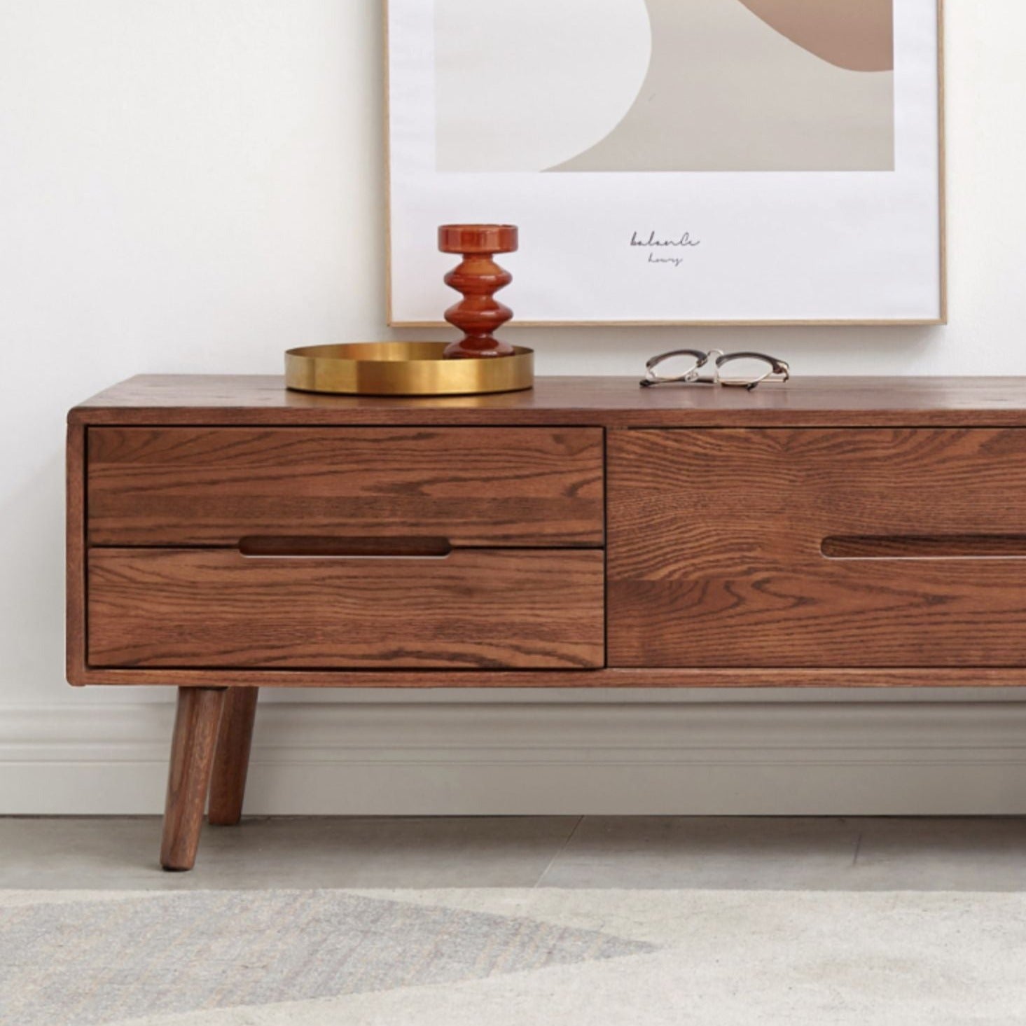 TV stand sliding door Oak Solid wood"