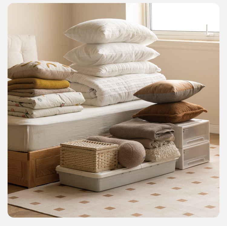 Oak Solid Wood Fabric Box Bed Cream Style