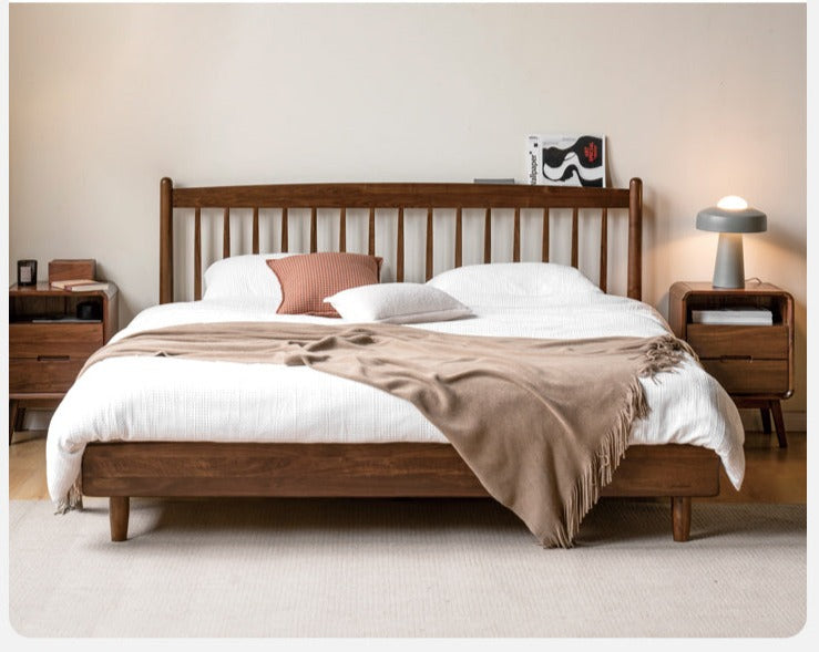Black Walnut, Poplar Solid Wood Bed in Modern Casual Scandinavian Style