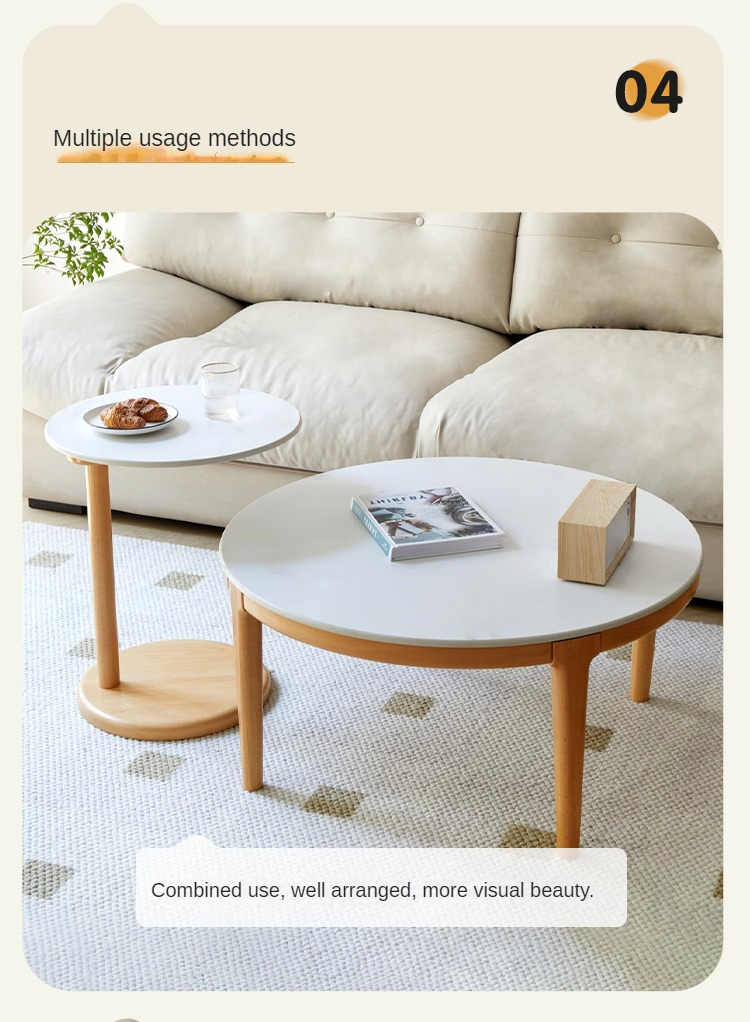 Beech Solid Wood Coffee Table Slate Side Table Combination