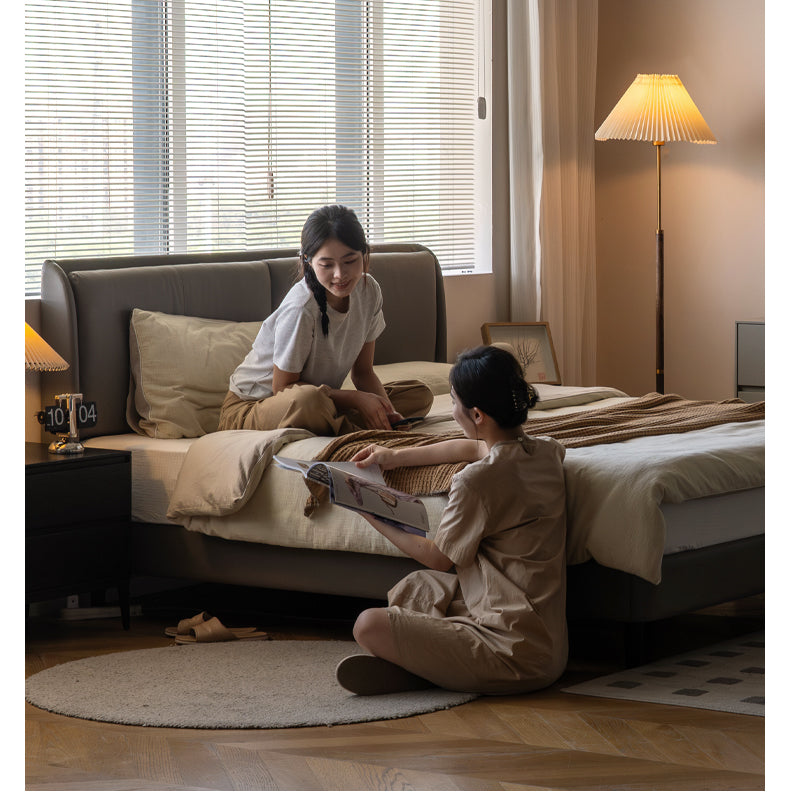 Leather Bed Cream Style First Layer of Yellow Cowhide Bed