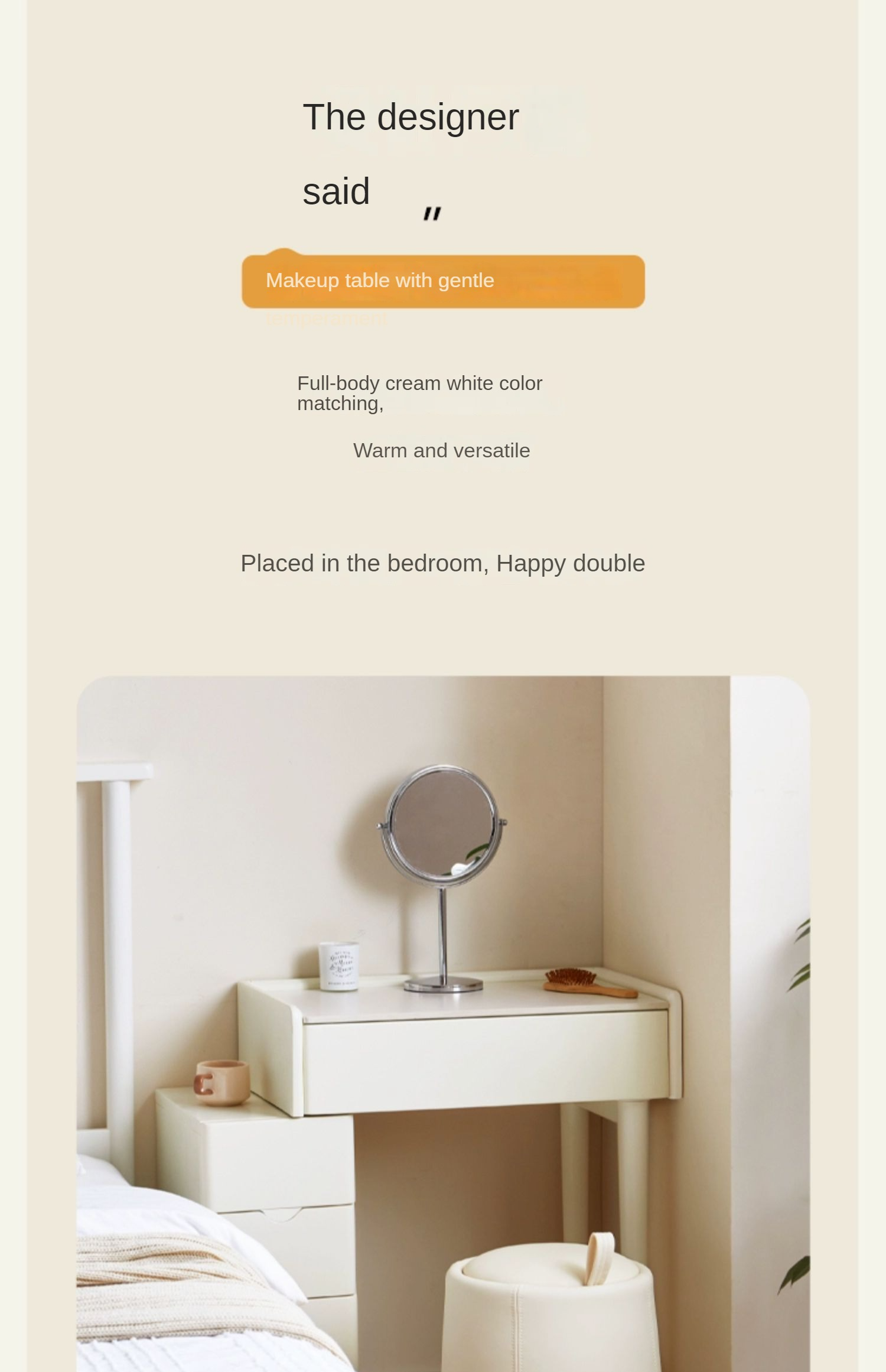 Pine Solid Wood Vanity Table Cream Style.