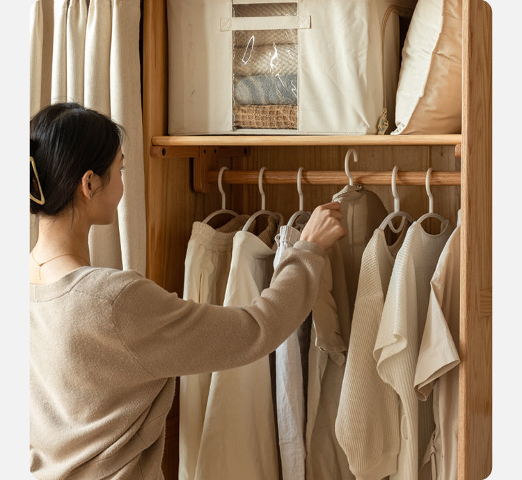 Oak, Solid Rubberwood Wardrobe Curtain Design.