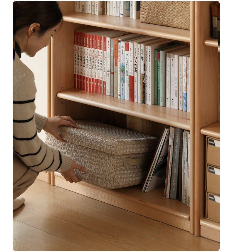 European Beech, Oak Solid Wood Floor-Standing Bookshelf with Glass Door Display
