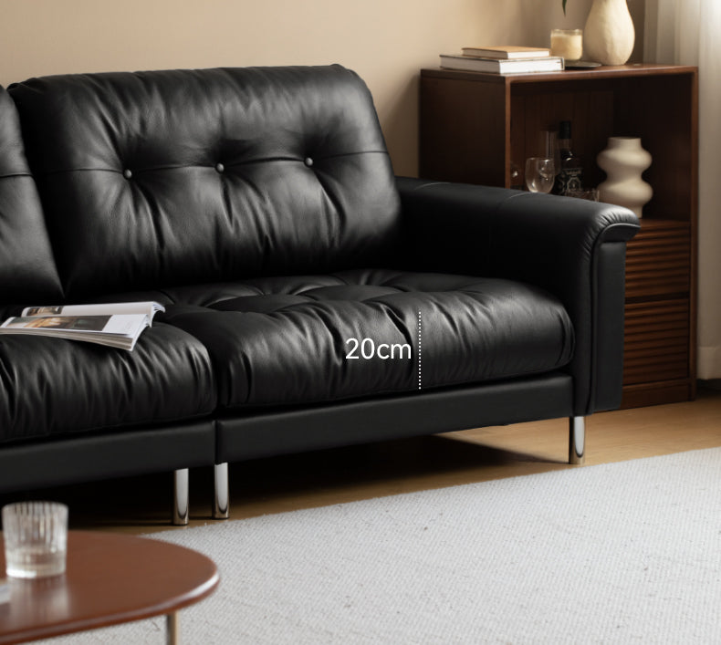Leather Light Luxury Black Straight Sofa,
