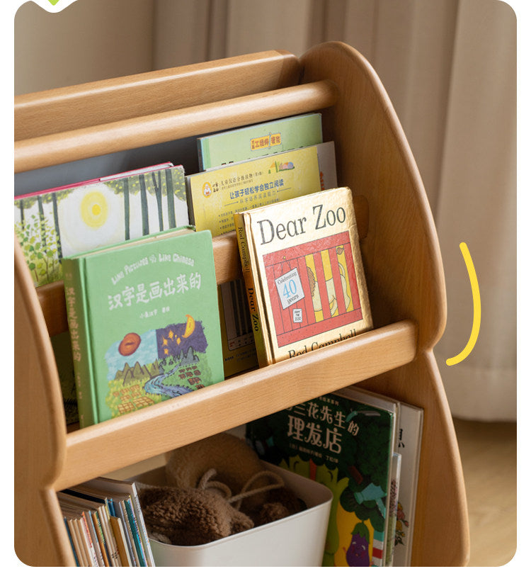 Beech, Poplar Solid Wood Movable Kids Bookshelf with Wheels, Multifunctional Storage