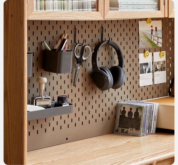 Oak Solid Wood Desk Bookcase Integrated Corner Office Table