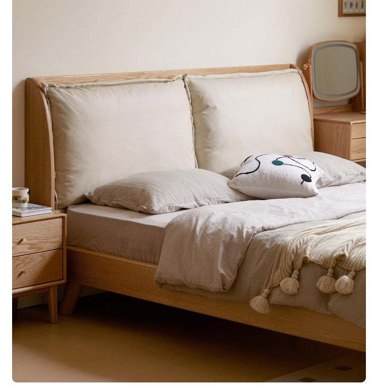 Oak Solid Wood Top Grain Leather, Technical Cloth ,Fabric Bed