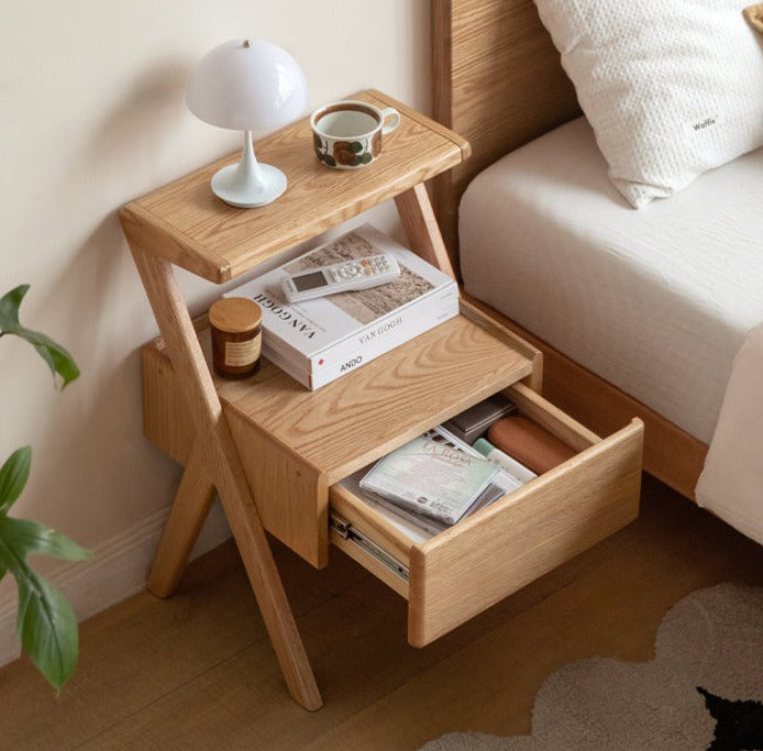 Oak Solid Wood Nightstand Rack Integrated Light)