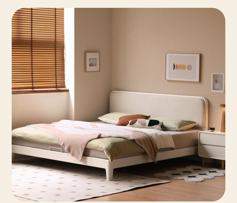 Rubber Wood Solid Wood Soft Bed Cream Style
