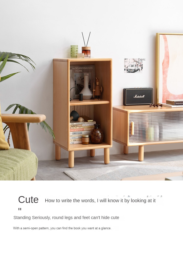Beech Solid Wood Small Bookshelf Side Cabinet