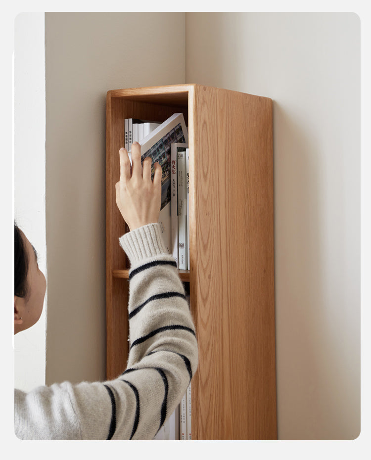 Oak, Rubber Solid Wood Ultra Narrow Bookcase