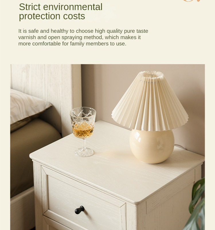 Oak Solid Wood Nightstand Cream American